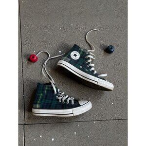 CONVERSE Unisex Kids Green Plaid hi Top Sneakers Size 3.5